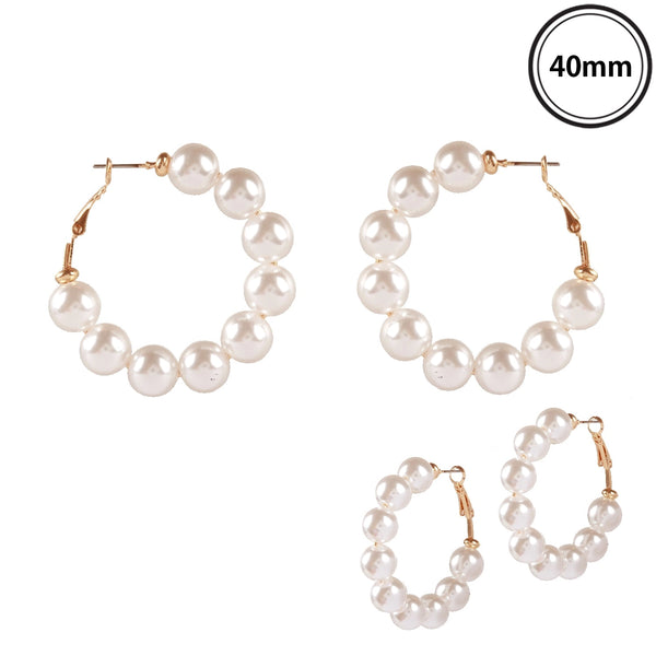 Gold and Pearl 1.5" Hoop Earrings