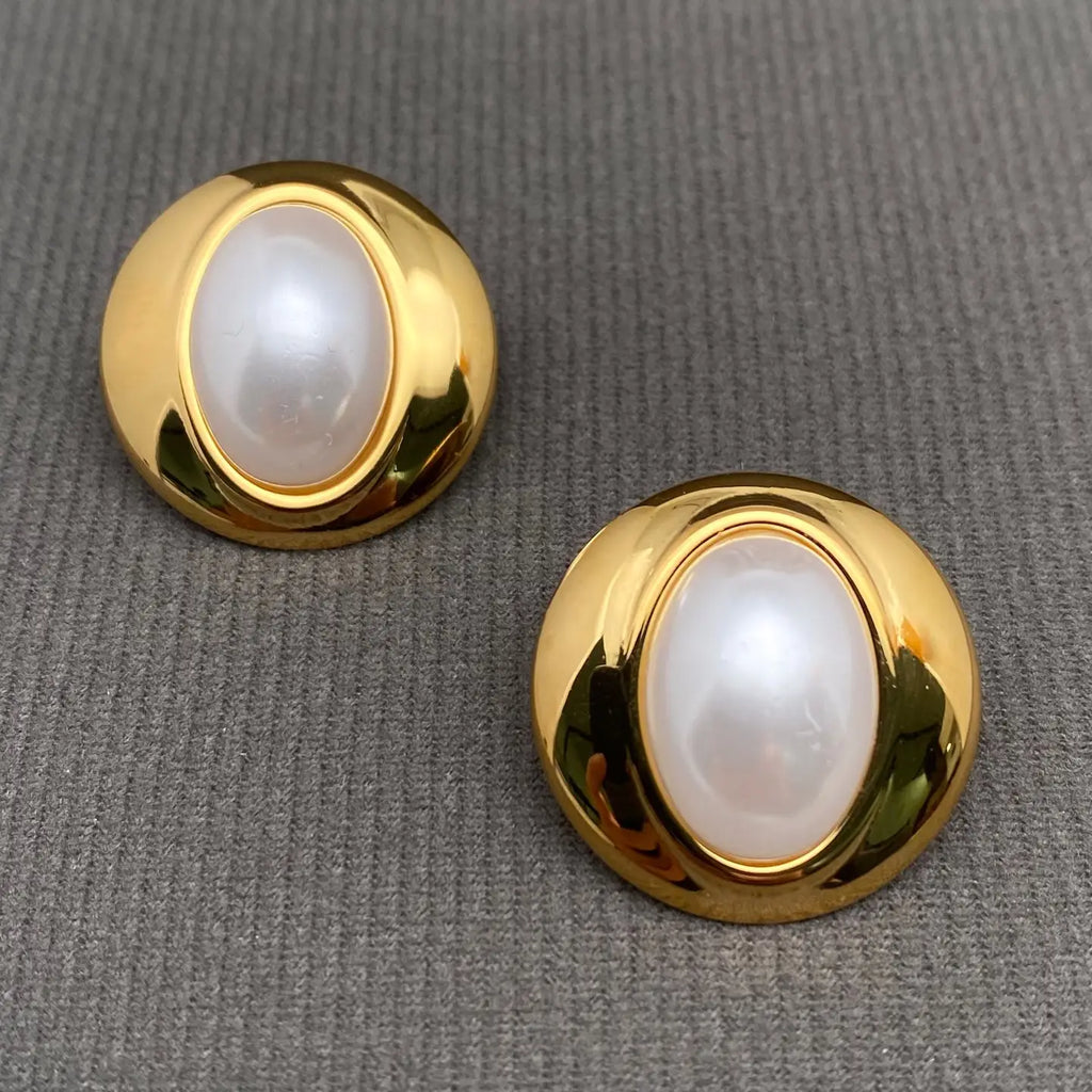Resin Pearl Inlaid 18K Gold Plated Stud Earrings