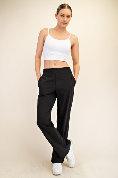 Crinkle Woven Straight Trouser Pant