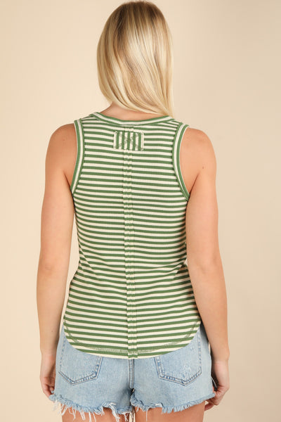 Striped Button Down Fitted Tank Top