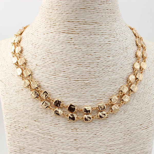Gold Multi Chain Squared Bead 16"-18" Necklace