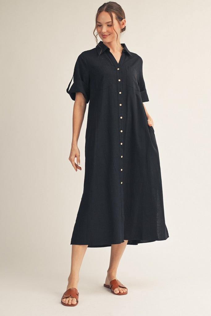 Button Down Woven Midi Dress