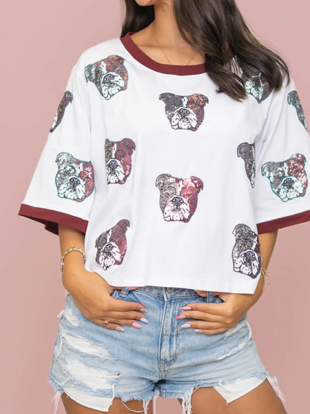 Scattered Bulldogs Oversized Crop Tee