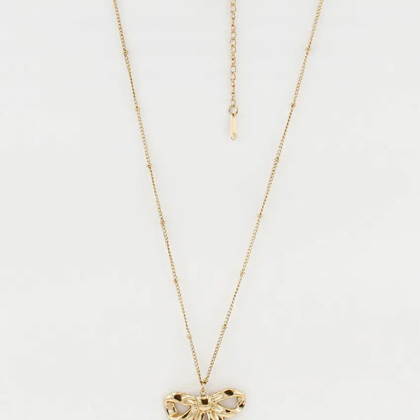 Hammered Gold 1" Bow On 16"-18" Necklace
