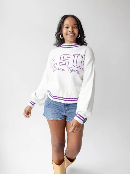 Lsu Queen Oversized Striped Crew Sweater