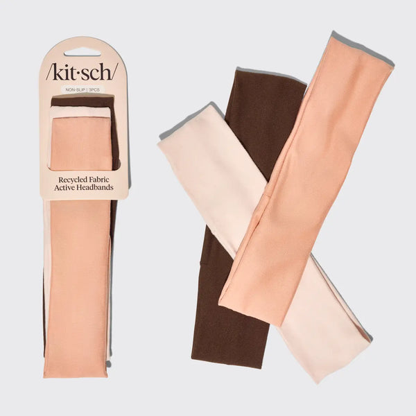Recycled Fabric Active Headbands 3pc Set- Rosewood