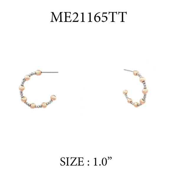 Silver Hoop w/ Gold Ball Beaded Accents 1.0" Earring
