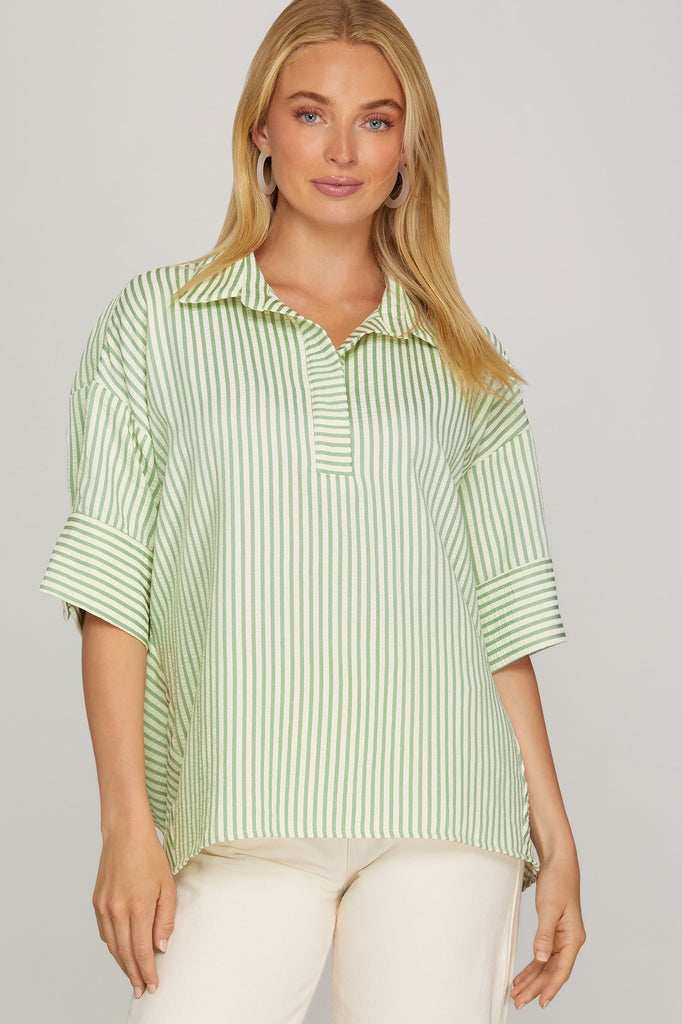 Short Sleeve Oversized Striped Top