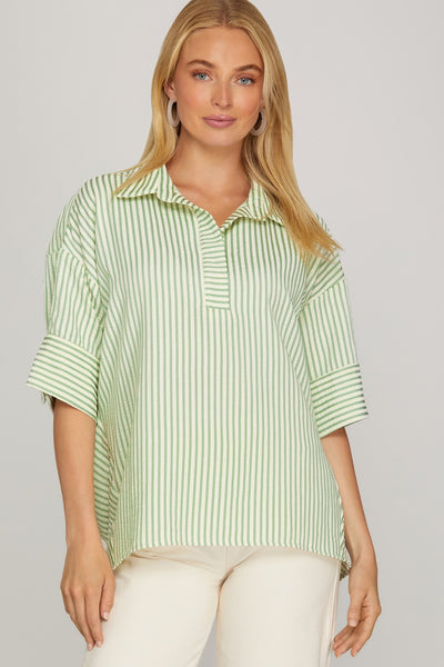 Short Sleeve Oversized Striped Top