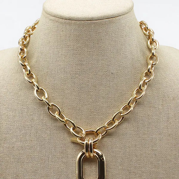 Gold Chain Necklace with Open Oval