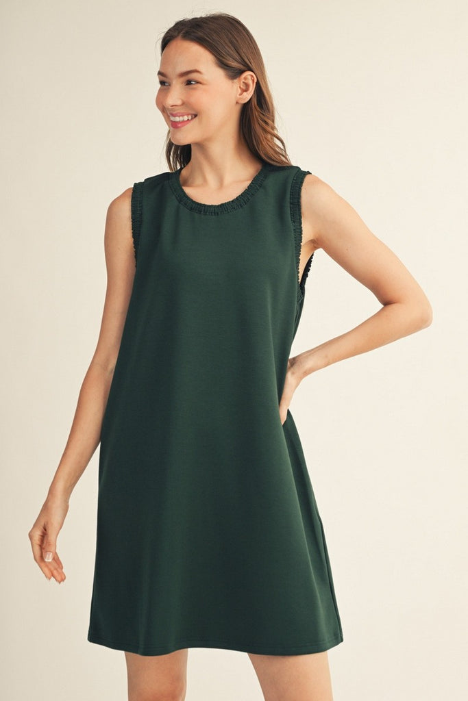 Smocking Edge Solid Shift Dress