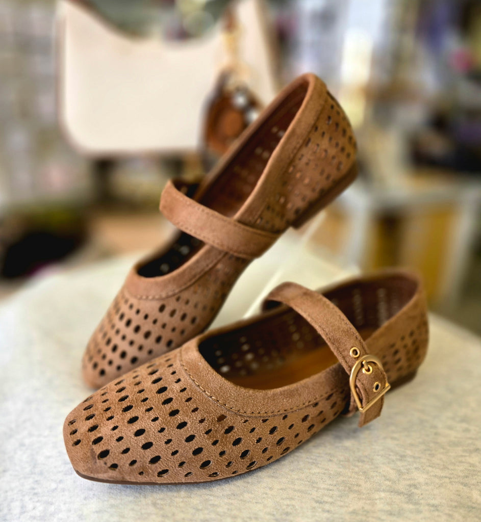 Soda Sheila Perforated Suede Mary Jane Flat