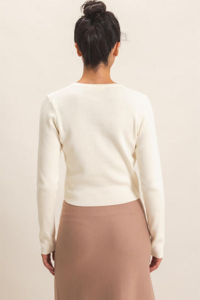 Ribbed Crew Neck Cardigan