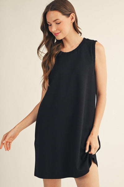 Smocking Edge Solid Shift Dress