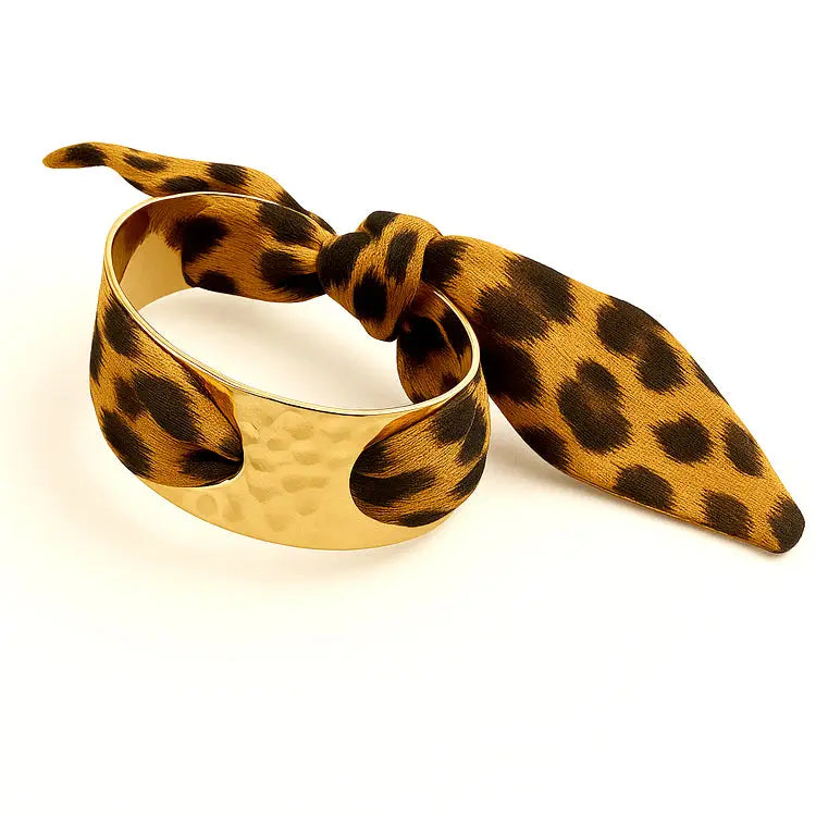 Cheetah Print Scarf Bracelet with Gold Accent