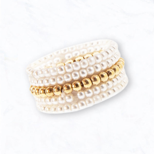 Pearl Beaded Ring Set with Gold Accent