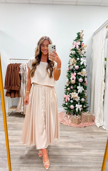 Satin Crop Top & Midi Skirt Set