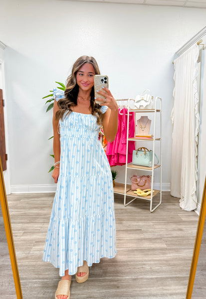 Stripe Floral Flounce Strap Tiered Midi Dress
