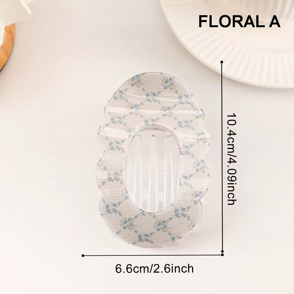 Scalloped Edge Floral Striped Hair Claw Clip
