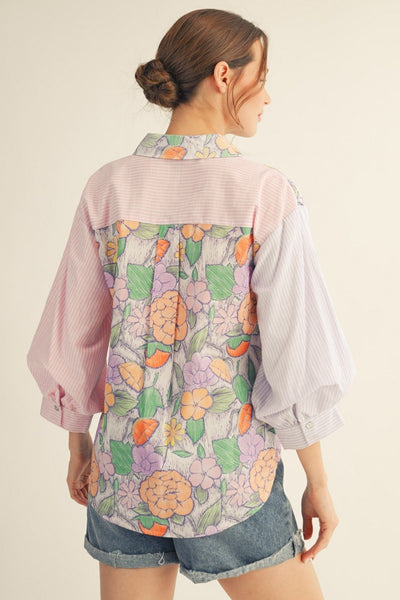 Fabric Mix-Match Button Down Top