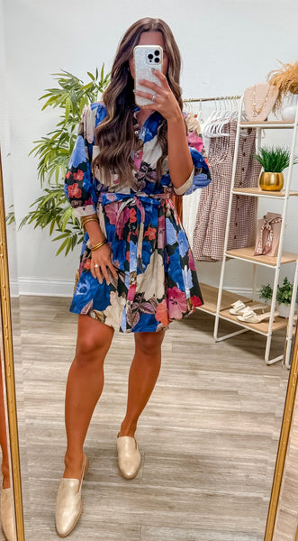 Floral Print Puff Sleeve Mini Dress
