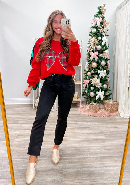 Christmas Plaid Bow Knit Top