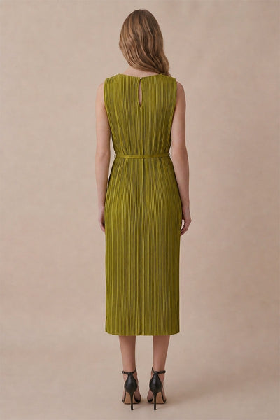 Gold Hardware Trim Plisse Midi Dress