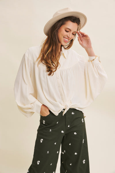 Crinkled Oversized Shirt W/ Dolman Sleeves