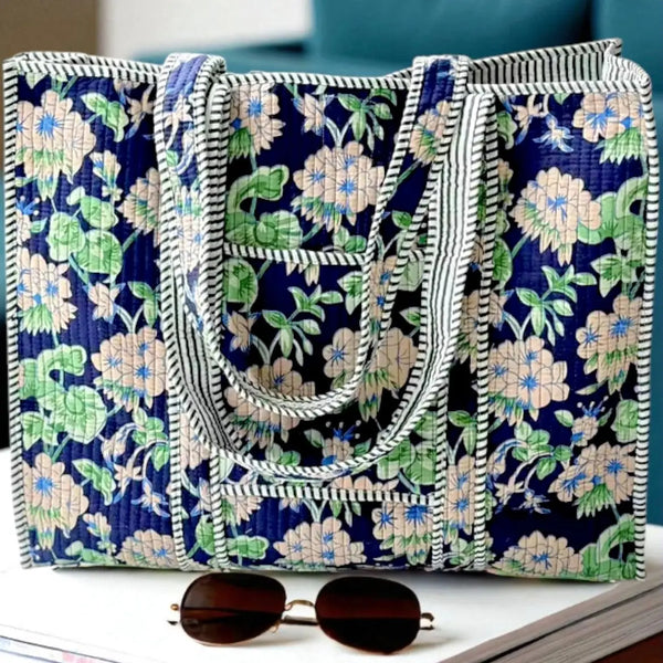 Merritt Navy Blue Floral Tote Bag