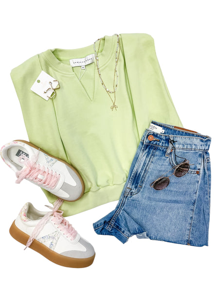Power Shoulder V-Neck Sweatshirt