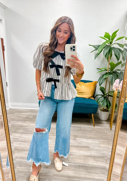 Striped Pattern Ruffled Blouse