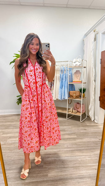 Floral Print Halter Neck Midi Dress