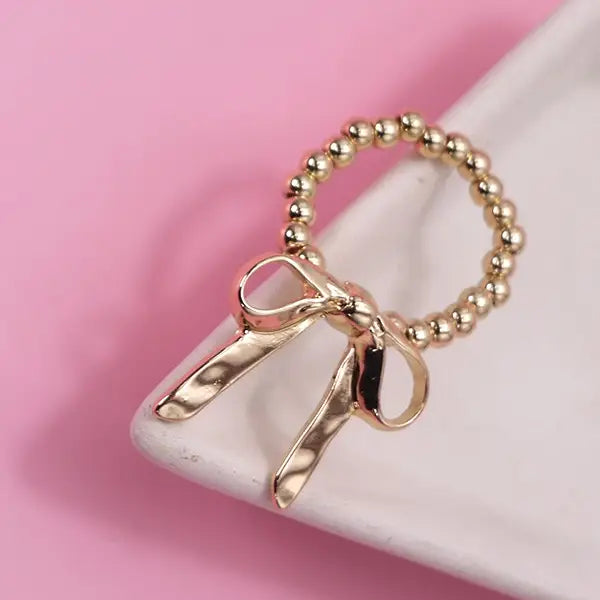 Gold Bow Ribbon Stretchable Ring