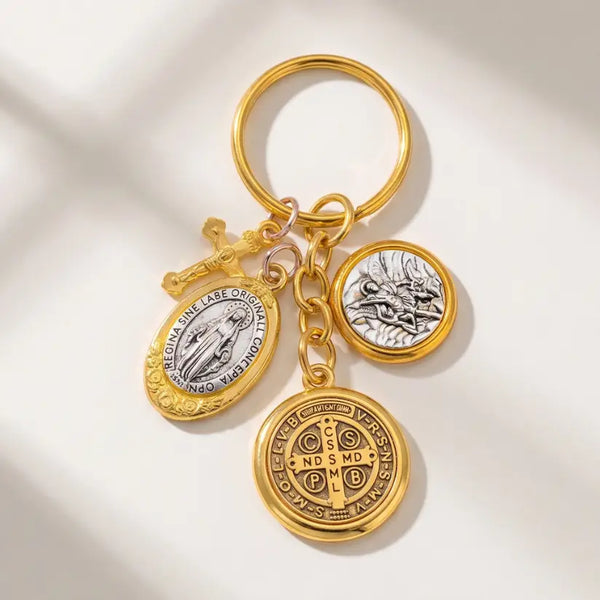 Saint Benedict & Miraculous Medal Cluster Keychain