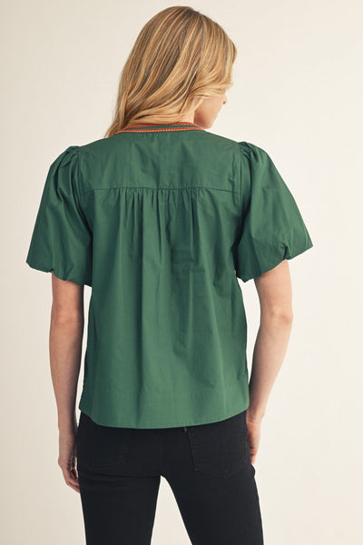 Puff Sleeves Embroidered Woven Top