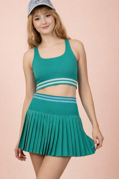 Striped Band Detail Top & Skirt Set
