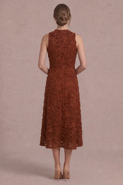 Flower Applique Mock Neck Midi Dress