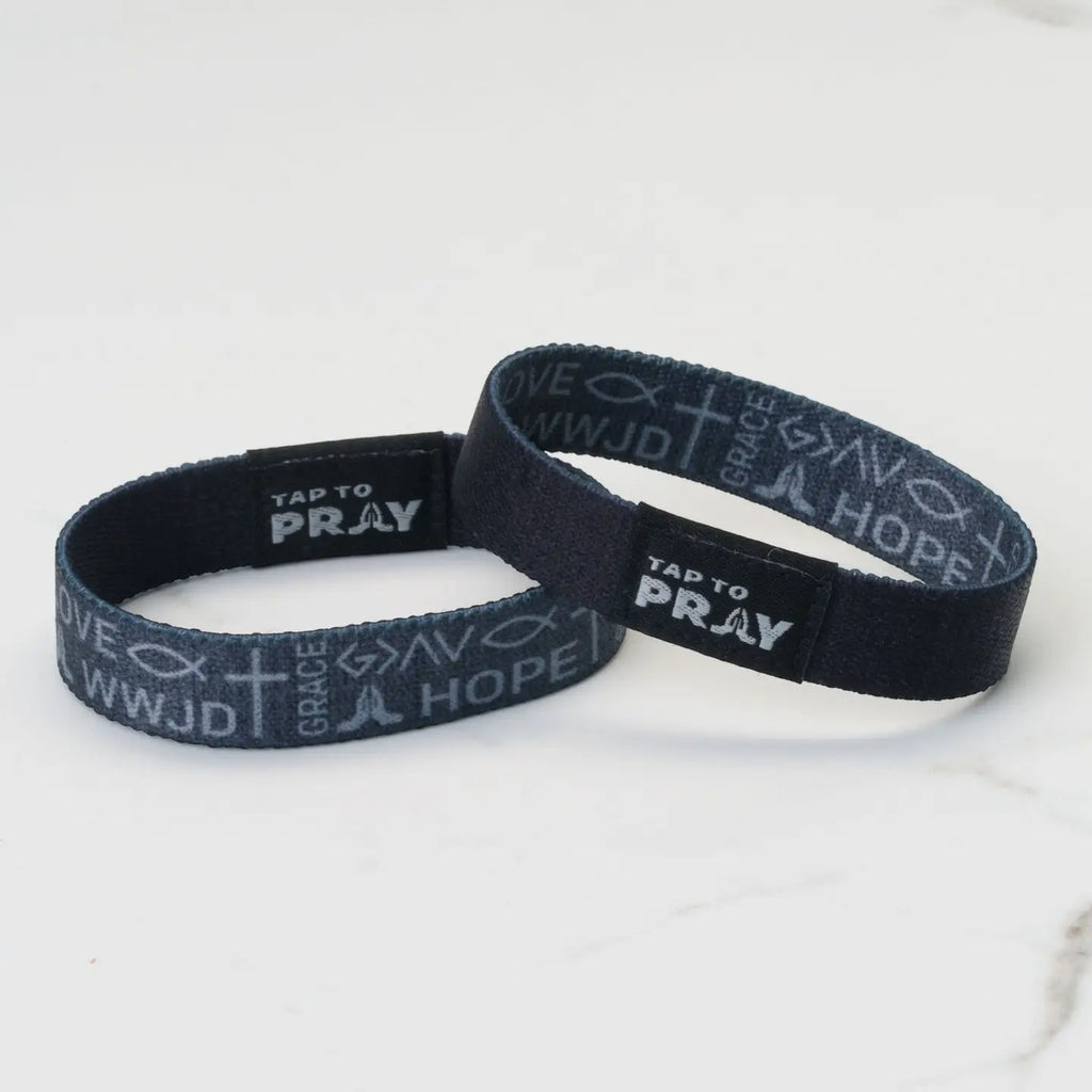 Tap To Pray Grey Symbols of Faith Wristband