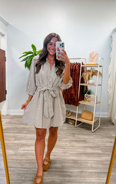 Gingham ¾ Sleeve Mini Dress