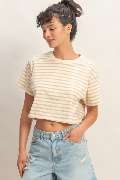Striped Oversized Short Sleeve Cropped Tee