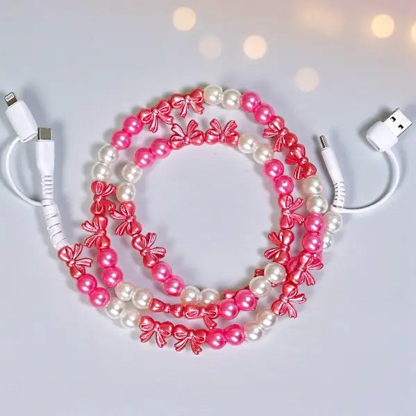 Updated Pearl & Bow Beaded Phone Charger