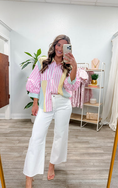 Stripe Mix-match Button Down Top