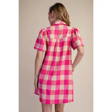 Button Down Checkered Mini Dress