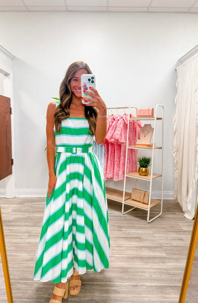 Striped Square Neck Midi Dress
