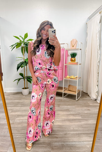 Floral Sleeveless Top & Flare Pants Set