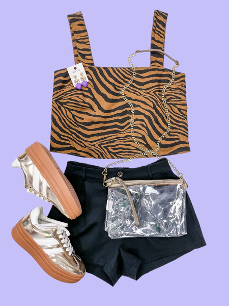 Tiger Print Square Neck Crop Top