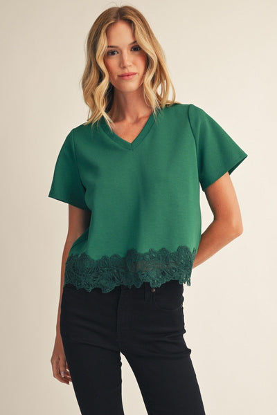Lace Patch Hem Detail Solid Top