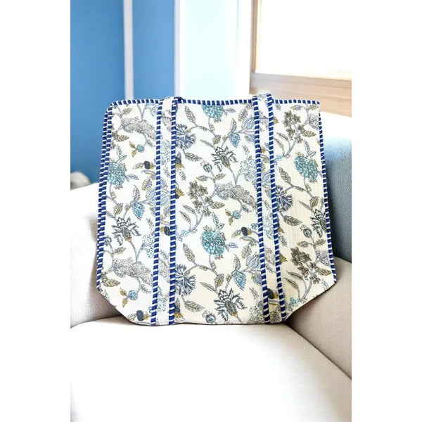 Sasha Blue & White Floral Tote Bag