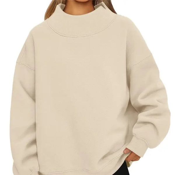 Solid Color High Neck Fleece Sweatshirt