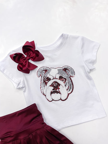 Girl's Sequin Bulldog Face Boxy Tee